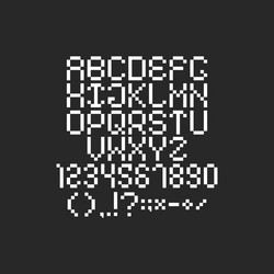 pixel font 8-bit style with numbers and special vector image