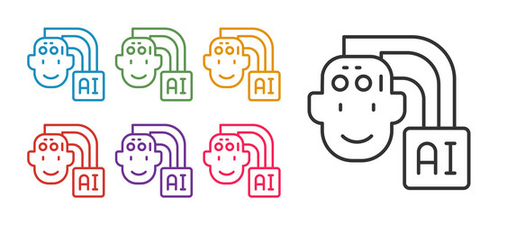 set line humanoid robot icon isolated on white vector image