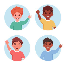 Set of little boys portraits in circular shape vector