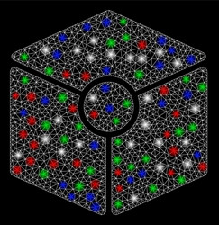 bright mesh wire frame cube vertex with light vector image