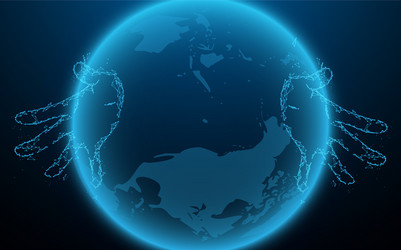 hands touching global network and data connection vector image