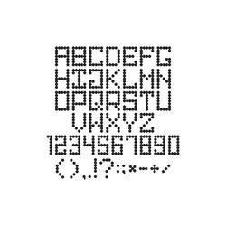 Round pixel font with letters and numbers vector