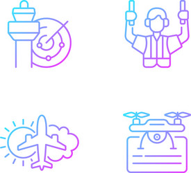 Flight dispatch gradient linear icons set vector