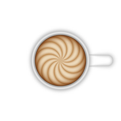 Ceramic coffee cup latte art top view realistic vector