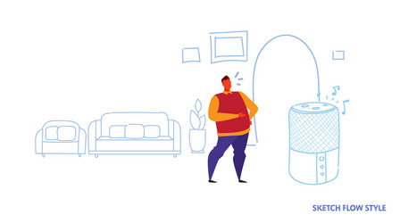 man using smart speaker personal virtual assistant vector image