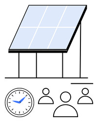 solar panel with clock and three simplified user vector image