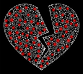 Bright web net broken heart with light spots vector