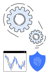 gears and line graph with shield emphasizing vector image