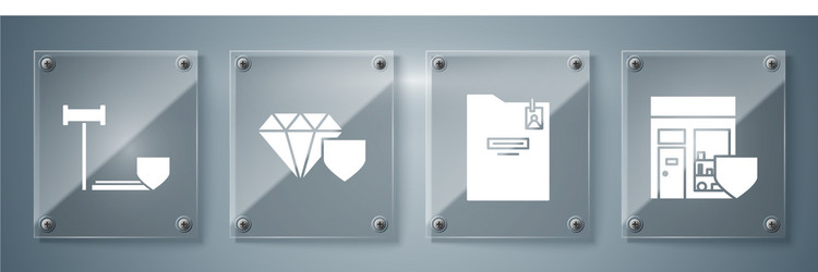 set shopping building with shield personal folder vector image