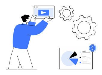 man optimizing video content with analytics vector image