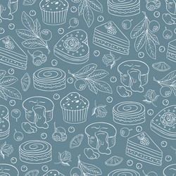 seamless pattern with different kind of cakes 05 vector image