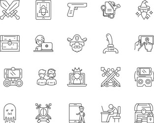 Computer gaming line icons signs set vector