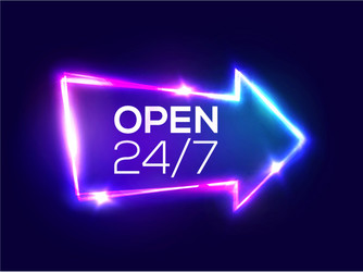 open 24 7 hours 3d retro light bar arrow pointer vector image