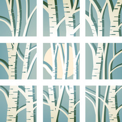 square icons with abstract birch trunk trees vector