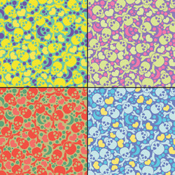 set of four skulls and hearts seamless pattern vector