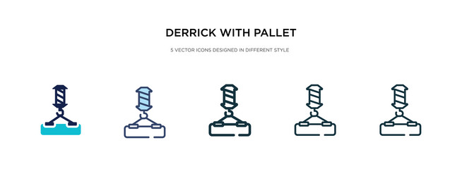 derrick with pallet icon in different style two vector