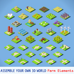 3d isometric rural farms set with tractor Vector Image