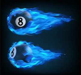 flying black billiard eight ball in blue fire vector