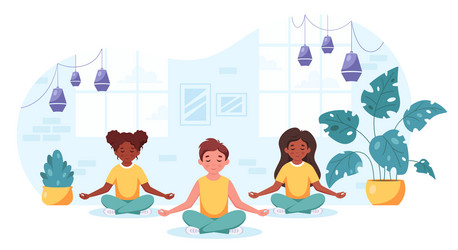 Children of different nationalities meditating vector