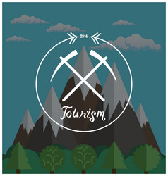 hipster logo summer camp concept with mountain vector