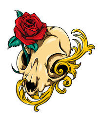Lion Skull Baroque Rose Tattoo Vector Image