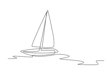 One single line drawing of fast speed boat sailing on the sea graphic