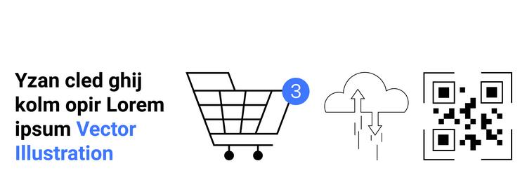 online shopping cart with cloud upload and qr code vector image