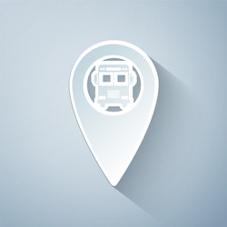paper cut map pointer with bus icon isolated vector image