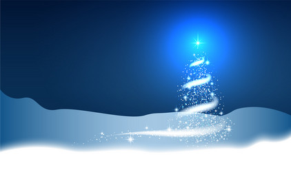 christmas tree blizzard stars snow sky night blue vector