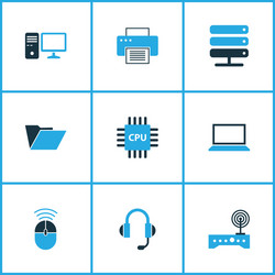 Computer icons colored set with laptop wifi cpu vector