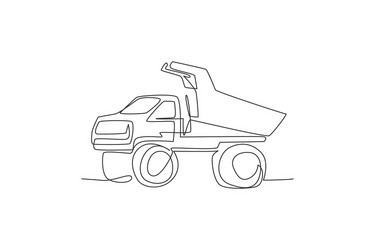 one single line drawing big mining dump truck vector