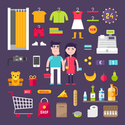 Shopping and sale set of flat style icons vector