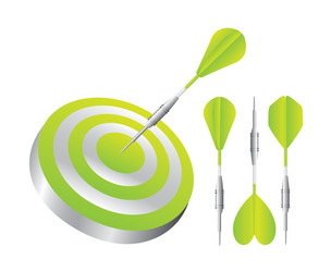 Green darts with dartboard isolated over white vector