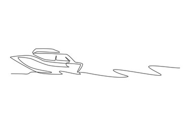 Continuous Single Line Drawing Art Of Luxury Yacht. Speed Boat