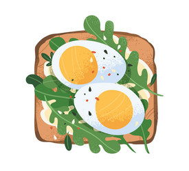 toast with boiled eggs rucola and cream cheese vector