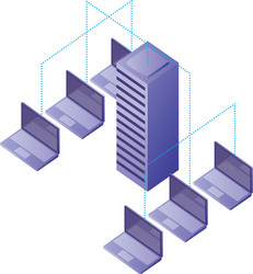 database server connection transfer data laptops vector