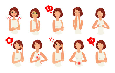 Women pregnancy signs icons set cartoon expected vector