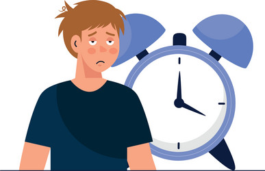 man cartoon with insomnia and clock design vector image