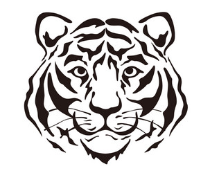 Black and White Tiger Head Portrait Vector Image