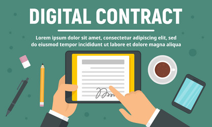 business digital contract concept banner flat vector