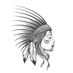 girl face in indian tribe feather bonnet Vector Image