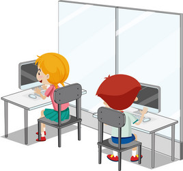 students with computer classroom elements vector image