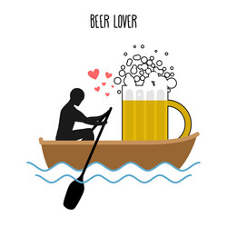 Beer lover man and mugs ride in boat vector