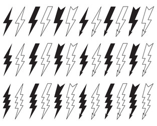 Black Lightning Icons - Thunderstorm Set vector image