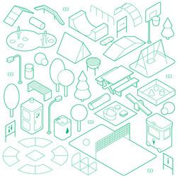 Isometric outline skatepark objects set Royalty Free Vector