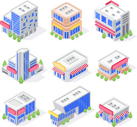 Mall store isometric buildings shop exterior vector