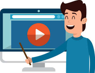 man teaching with computer and media player vector image