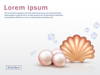web page template with realistic shell and pearls vector image