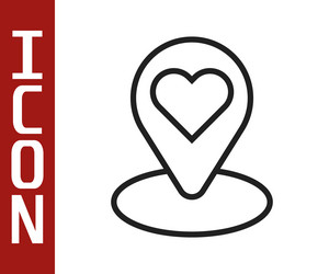 black line map pointer with heart icon isolated vector image