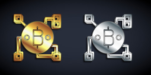 gold and silver blockchain technology bitcoin icon vector image